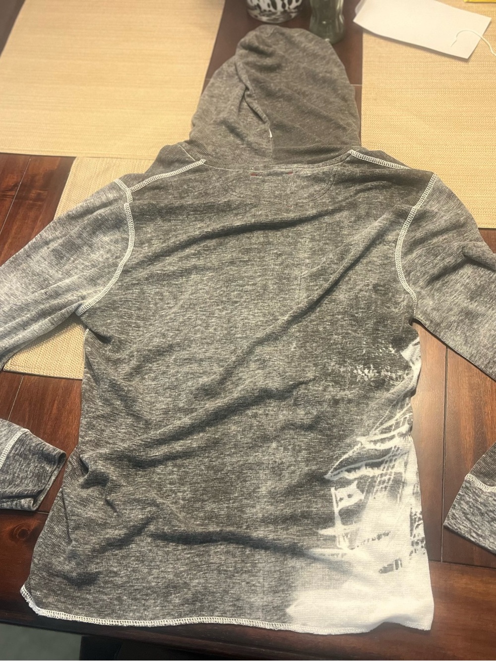 Buffalo David Bitton Gray Hooded Henley with Yellow Logo Tag - Picture 4 of 4
